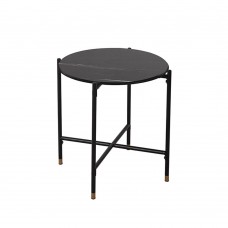 Τραπέζι Βοηθητικό Στρογγυλό Μαύρο Με Όψη Μαρμάρου Nero Liberta Φ48x48υψ 04-0423