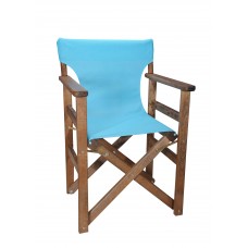 Πολυθρόνα - Καρέκλα Σκηνοθέτη Φουρνιστή Οξιά Πτυσσόμενη Καρυδί Χρώμα Γαλάζιο Διάτρητο Pvc 57x52x86υψ Κατ' Εξοχήν 77014