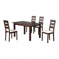 Miller Set Τραπεζαρία Κουζίνας Ξύλινη Επεκτεινόμενο Τραπέζι + 4 Καρέκλες Σκ.Καρυδί-PVC Εκρού Woodwell Table120+30x80x74Chair45x52x97υψ 15842