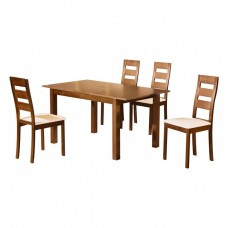 Miller Set Τραπεζαρία Κουζίνας Ξύλινη: Επεκτεινόμενο Τραπέζι+ 4 Καρέκλες Honey Oak-PVC Εκρού Woodwell Table120+30x80x74Chair45x52x97υψ 16119