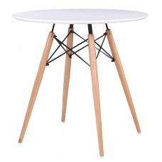 ART Wood Tραπέζι, Πόδια Οξιά Φυσικό, Επιφάνεια MDF Άσπρο Φ80cm H.74cm Woodwell 15756 Ε7083,1 