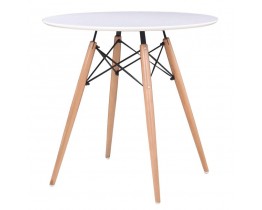 ART Wood Tραπέζι, Πόδια Οξιά Φυσικό, Επιφάνεια MDF Άσπρο Φ80cm H.74cm Woodwell 15756 Ε7083,1 