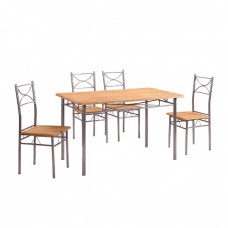 LORETO Set Τραπεζαρία Σαλονιού Κουζίνας: Τραπέζι + 4 Καρέκλες Μέταλλο Βαφή Silver, Φυσικό Τρ.120x70x74υψ / Καρ.40x40x90υψ Woodwell 18091 ΕΜ9792
