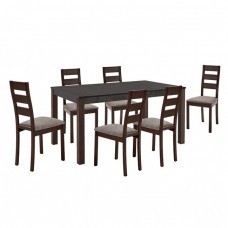 SIENNA Set (1+6) Τραπεζαρίας - Κουζίνας, Σκούρο Καρυδί, Melamine Greystone,Ύφασμα Μπεζ Table 150x90x74υψ /Chair 45x52x97υψ Woodwell 24872 Ε788,1S 