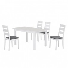 MILLER Set Τραπεζαρία Κουζίνας Άσπρο, Ύφασμα Γκρι: Τραπέζι Επεκτεινόμενο + 4 Καρέκλες Table120+30x80x74υψ Chair 45x52x97υψ Woodwell 20821 Ε781,2S 