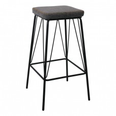 PANTON Σκαμπό BAR, Μέταλλο Βαφή Μαύρο, PU Απόχρωση Vintage Grey 43x43x76υψ Woodwell 20302 ΕΜ779,1