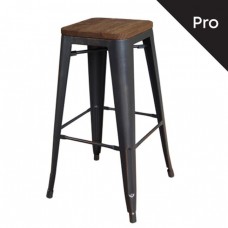 RELIX Wood Σκαμπό Bar-Pro, Μέταλλο Βαφή Antique Black, Απόχρωση Ξύλου Dark Oak 43x43 H.76cm Woodwell 15502 Ε5190W,10