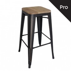 RELIX Wood Σκαμπό Bar-Pro, Μέταλλο Βαφή Antique Black, Απόχρωση Ξύλου Natural Oak 43x43 H.76cm Woodwell 16152 Ε5190W,10N