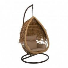 SALSA TROPIC Κρεμαστή Πολυθρόνα, Wicker Φυσικό, Μέταλλο Brown, Μαξιλάρι Μπεζ Φ105x197υψ Woodwell 22004 Ε6780,1 