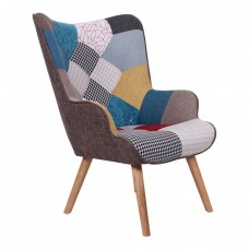 MARON Πολυθρόνα - Μπερζέρα Ξύλο Φυσικό, Ύφασμα Patchwork 69x76x97cm Woodwell 22485 ΕΜ143,4 