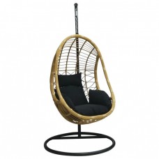 SALSA Κρεμαστή Πολυθρόνα, Wicker Φυσικό, Μέταλλο Βαφή Μαύρο, Μαξιλάρι Μαύρο Φ105x203cm Woodwell 20408 Ε6768,1 