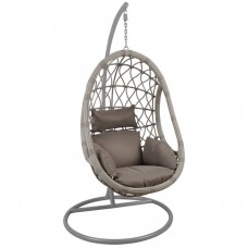 MACAN Κρεμαστή Πολυθρόνα, Wicker Grey, Μέταλλο Βαφή Γκρι, Μαξιλάρι Cappuccino Φ105x203cm Woodwell 19042 Ε6766,2 