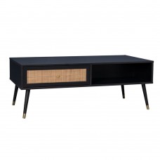 Vienna Coffee Table Μαύρο Με Rattan Χρυσό 120x59x45υψ Liberta 04-0653